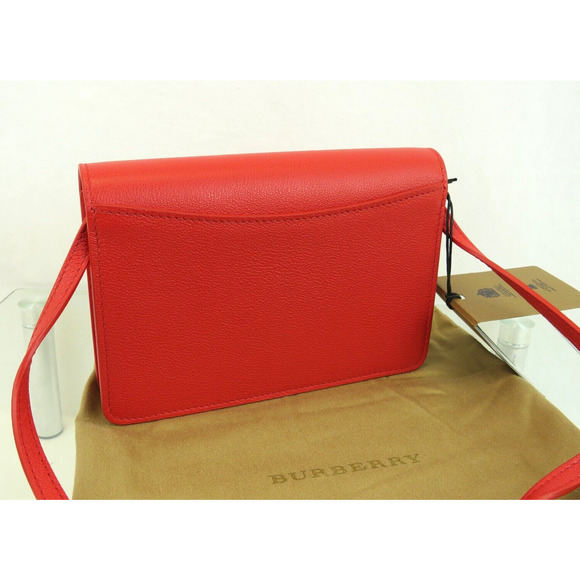 $1090 BURBERRY HAMPSHIRE RED LOGO LEATHER FLAP CROSSBODY CLUTCH BAG ITALY - Picture 3 of 15